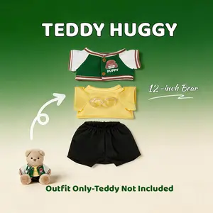 TEDDY HUGGY Cute Teddy Bear Series - Green Baseball Jacket Paired with a Cute Teddy Bear - 12 Inches Tall - Soft Plush Toy with Movable Joints - The Perfect Gift for Any Age.