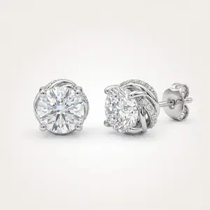 Women's 1.0 CT Round-Cut Cubic Zirconia Diamond Stud Earrings - Premium Polished Alloy, Intricate Braided Micro-Pave Halo, Crystal Mineral Ear Stud Earrings for Wedding Gifts