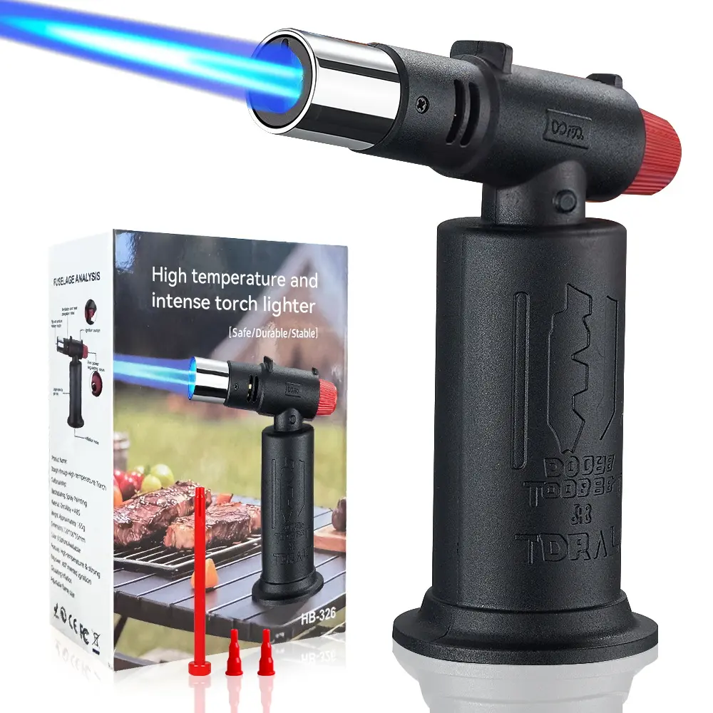 Yaesina Up-to-7-inch Flame Kitchen Refillable Butane Torch Lighter Heavy Duty, 2-in-1 Windproof Blow Torch Lighter with Butane Tank Adapters, Upgraded Butane Jet Lighter with Adjustable Flame for BBQ, Campfire, & Soldering ( Butane Not Included)