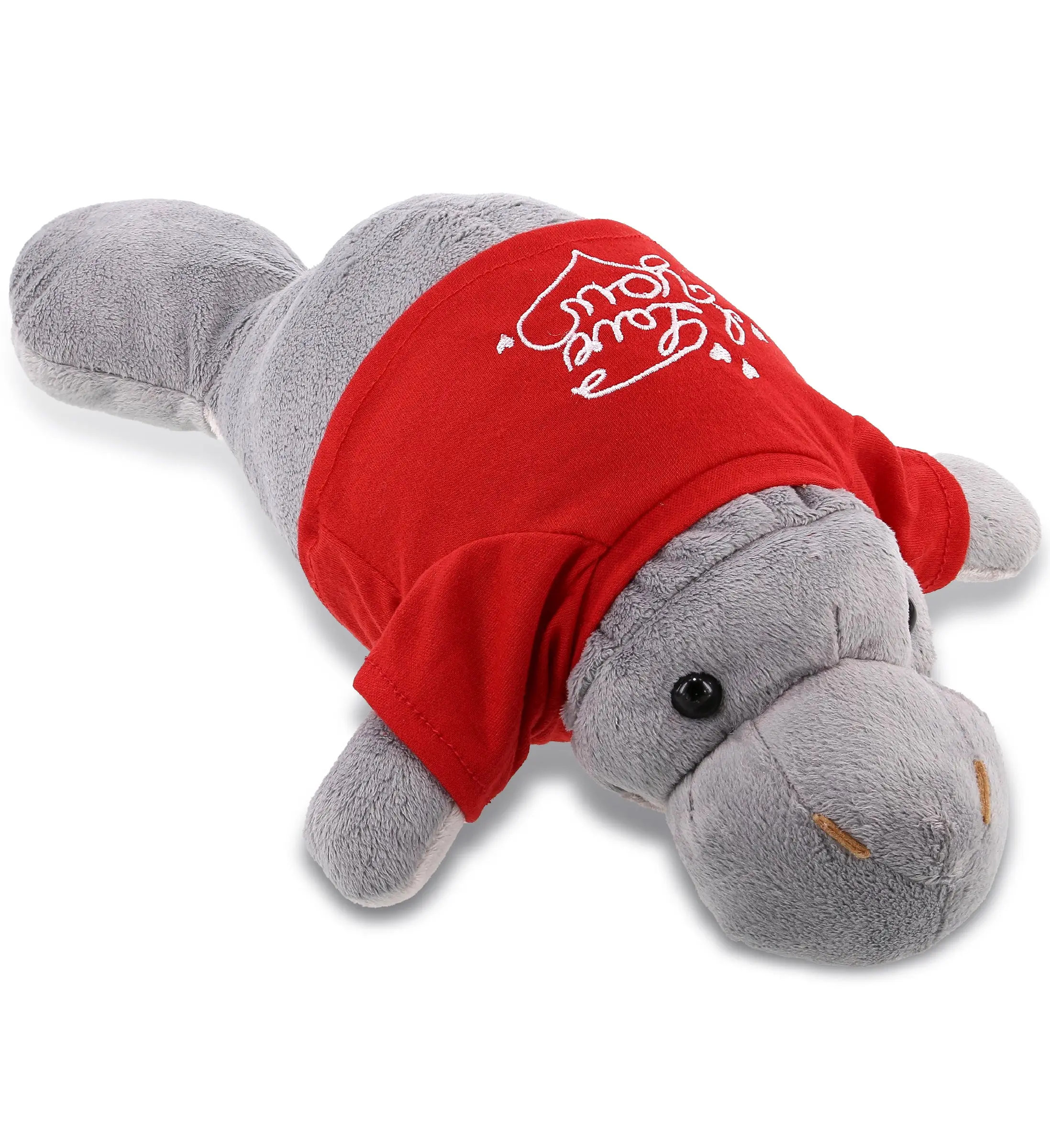 PLUSH I LOVE YOU RED SHIRT- WILD COLLECTION PLUSH - 15" GREY MANATEE