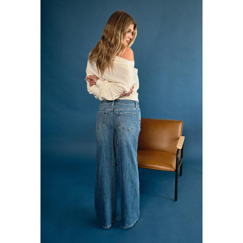 Women's Luxe Bella Relaxed Rise Asymmetrical Wide Leg Jeans