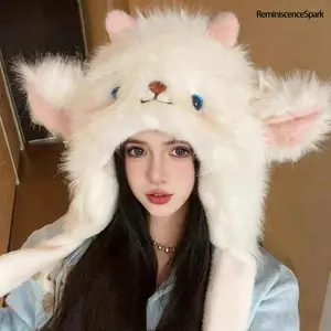 2026 New Thick Plush Lamb Hat for Women - Winter Windproof Design with Movable Ears, Ultra-Warm Cute Cold-Weather Accessory
