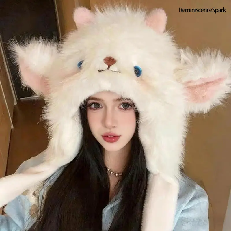 2026 New Women's Thick Plush Lamb Cozy Ear Cover Bucket Hat - Winter Windproof, Ultra-Warm Cold-Weather Sports & Outdoor Accessory with Movable Ears, Cozy Hat, Ear Cover Hat