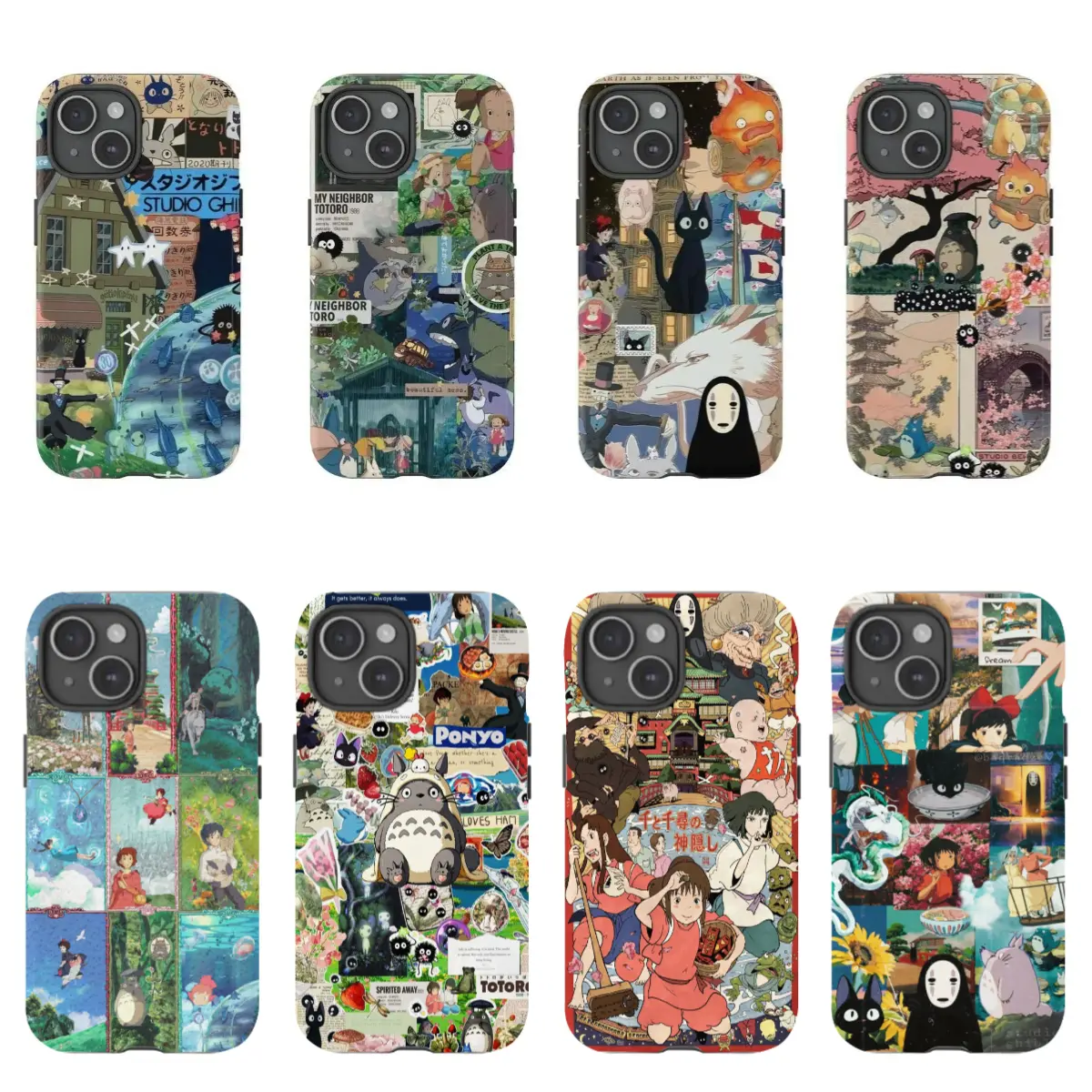 Studio Ghibli Collage Anime Cartoon Aesthetic Protective Phone Cases, Waterproof Casing & Cover Accessories for iPhone 12/13/14/15/16/17 Pro Max-Pro Plus-17 Air, Stylish Gift for Her, Protector, Tpu, Soft