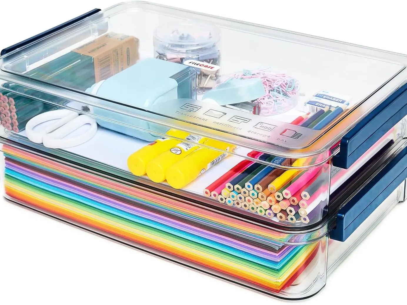 CATOOMUU 2 Pcs 5.5qt 9 x 13 Plastic Portable Project Case With Snap-Tight Latch Clear Stackable Storage Box With Lids Organizer Container For A4 File Photo Documents Scrapbook Craft Art Supplies