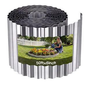 Galvanized Steel Landscape Edging Kit, 50 Ft Long By 6 In Wide Metal Edging For Gardens And Lawns, Includes Gloves, Easy-To-Install Bendable Metal Strips, Heavy-Duty Garden Border For Flower Beds, Paths, Yards, And Pathways