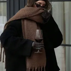 Winter Scarf Women Luxury Autumn Winter Scarf Thickened Warm Shawl Classic Tassels Fluffy Scarf Solid Color Soft Shawl