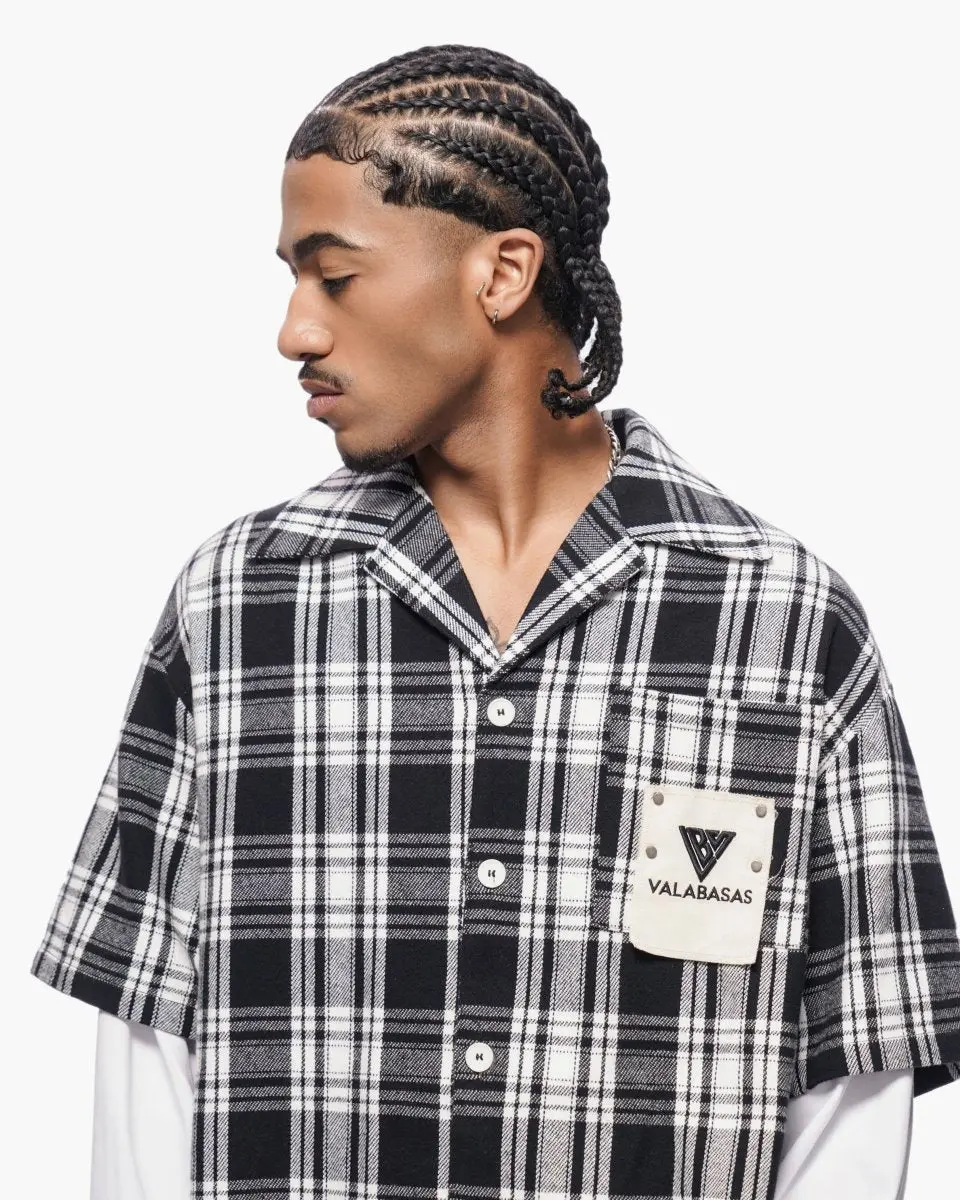 Men's Black Plaid Rip-Layered Flannel Shirt - Menswear Aesthetic Collared Button-Down, Casual Streetwear with Durable Fabric for Denim & Sneakers Pairing