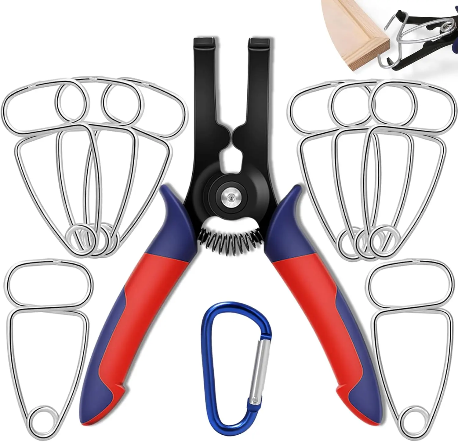 10 count Miter Spring Clamps Kit for Woodworking  Trim Picture Frames Moldings with 8 count Miter Clamps 1 count Spring  Pliers 1 count Carabiner  Frame Tool Crown Molding Tools