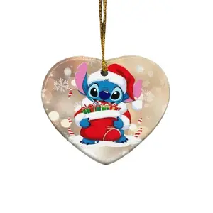 Disney Stitch Christmas Tree Ornament Heart-Shaped Ceramic Ornament with Stitch Design for Holiday Decor