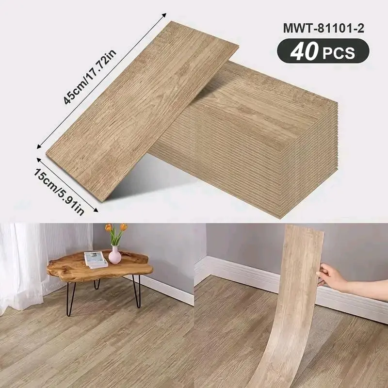 40pcs Realistic Wood Grain Pattern Stickers, DIY Floor & Wall Decals, Wood Flooring Tiles, 15x45cm Adhesive Backing, Living Room Bedroom Office Decor