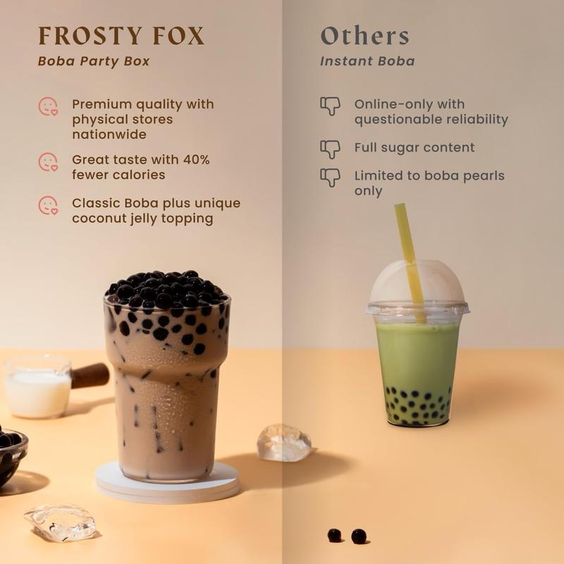 Frosty Fox Premium Boba Bundle Kit 10 Serv. Instant Bubble Pearl Variety Milk Tea Kit with Authentic Brown Sugar Tapioca Pearls & Coconut Jellies - Ready in Under 1 Minute, Includes Straws - Gift Box, Holiday (Classic, Taro and Thai Tea)