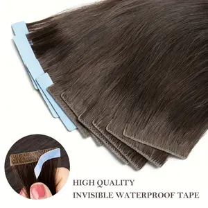 New 2025 Arrivals Seamless Hand-Tied Professional Quality Virgin Human Hair Invisible Tape-In Extensions in Natural Black, Straight Style.