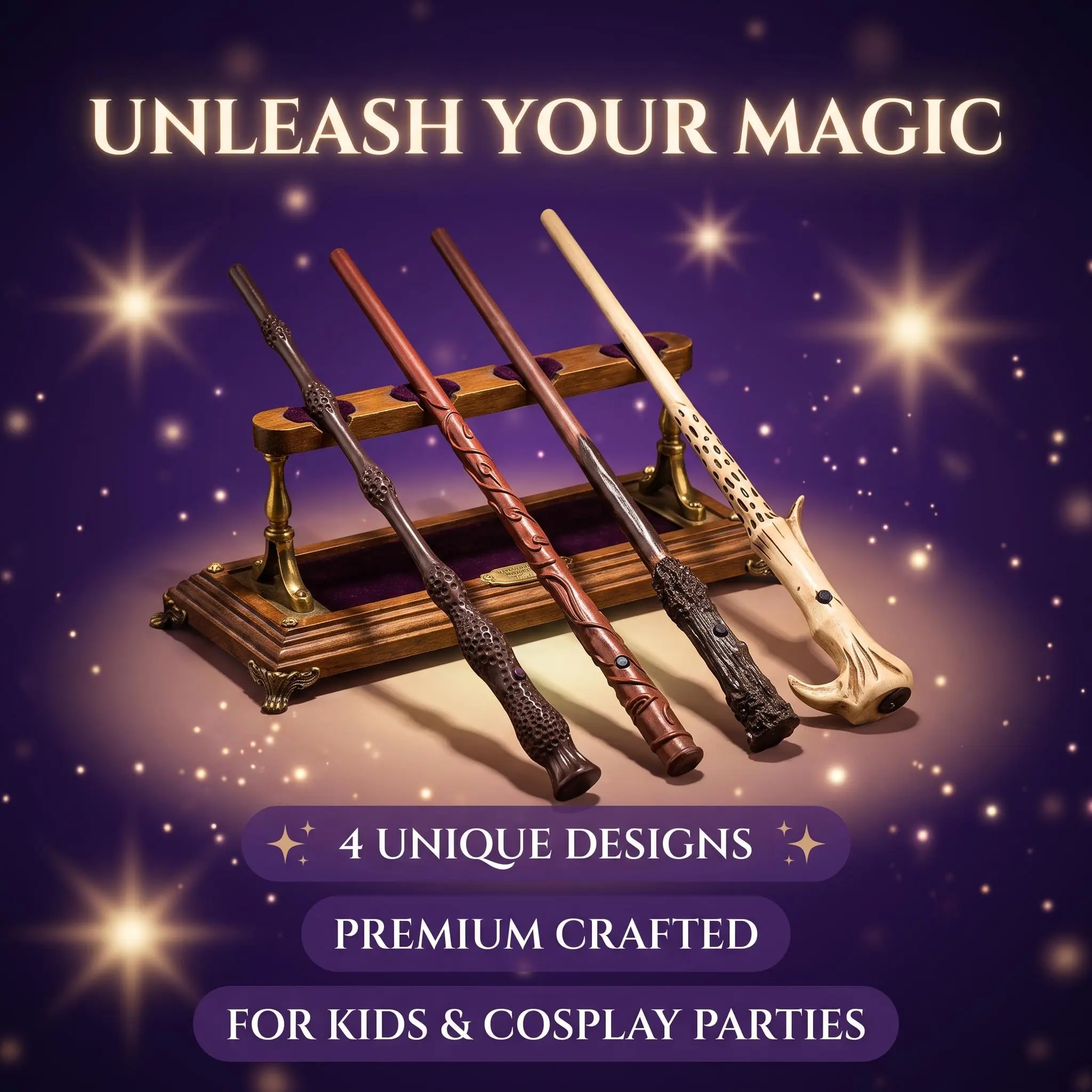 Premium Hand-Crafted Magic Wand - 4 Unique Styles, Ideal for Halloween Costume Parties, Collectible Cosplay Toy for Teens & Adults