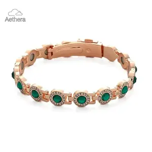 Aethera Magnetic Bracelet for Women Rose Gold Finish with Emerald Green Oval Stones Adjustable Length Secure Clasp Christmas Gift