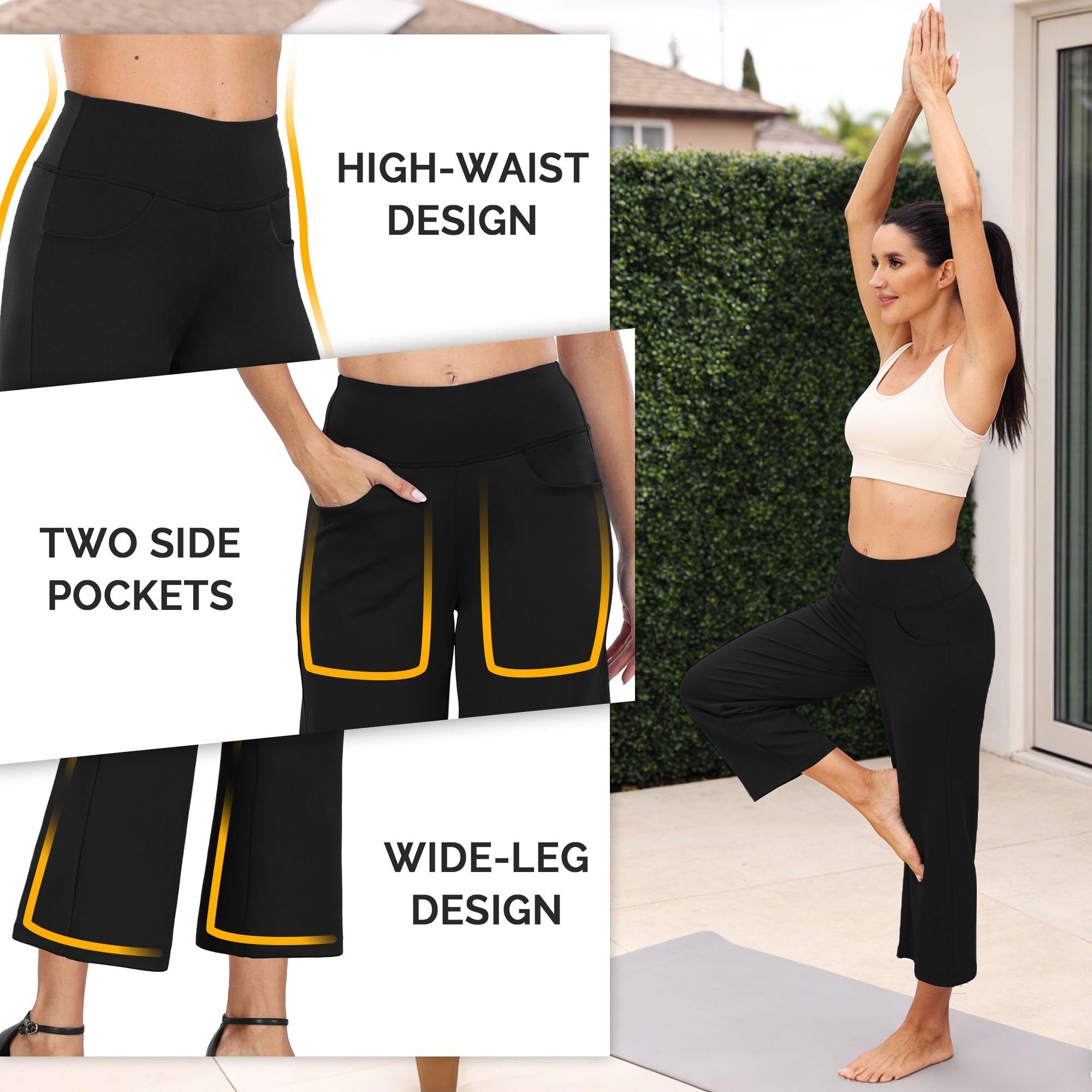 CADMUS High Waist Yoga Pants Women Wide Leg Pants Capri with Pockets