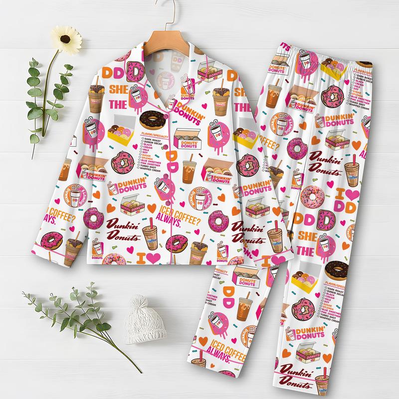 Dunkin Donuts Pajamas Set, Dunkin Donuts Shirt, Dunkin Donuts Pajamas, Dunkin Donuts Pants, Dunkin Donuts Gift, Coffee Lover Pajamas