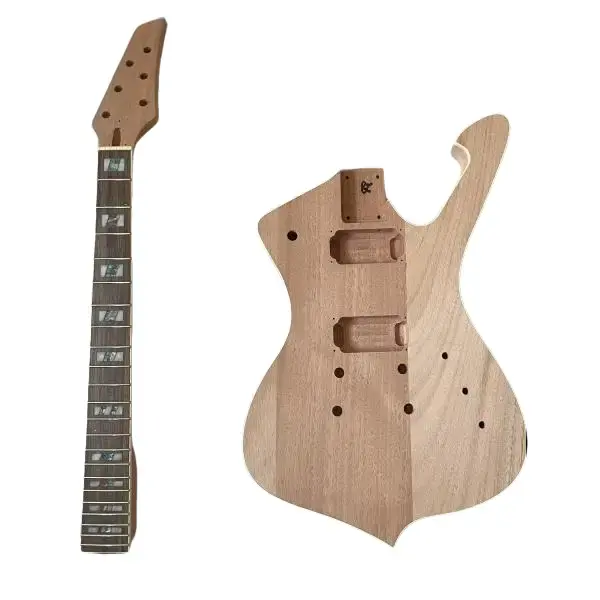 DIY Electric Guitar Complete Kit - Beginner Friendly, Solid Wood Mahogany Body & Neck, Rosewood Fingerboard, 6-String Bolt-On Neck, Colored Shell Inlay, 24.75 inches, 22 Frets
