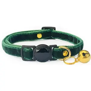 Safety Quick Release Cat Collars,Double Velvet with Bell Available in a Range Colors,Perfect for Your Kitty, Adjustable 20-30 cm (20-30cm, XmasGreen) cat  collar  girl