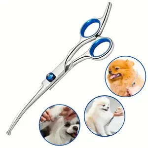 1PC Dog Grooming Scissors with Safety Round Tip, Pet Dog Cat Curved Grooming Shears Scissors, Stainless Steel Pet Grooming Tools