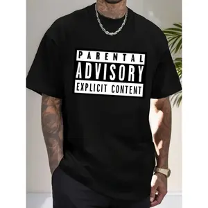 Men'S 100% Cotton Graphic T-Shirt - "Parental Advisory Explicit Content" Bold Print, Casual Round Neck, Short Sleeve, Regular Fit For Summer Street Style, Street Style Clothing |     Trendy Wardrobe Staple |.