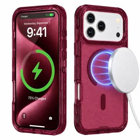 Bling Glitter Magnetic Translucent Case for iPhone 18 Pro Max 17 Pro 16 15 14 Case Compatible with Magsafe 3 In 1 Military Grade Drop Protection Anti-Scratch Shockproof Protective Phone Case Cover