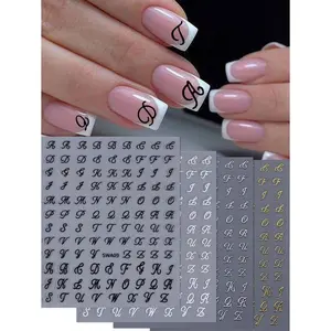 4pcs/Set English Letter Nail Art Stickers, White, Black, Gold, Silver, 3D Nail Decals DIY Nail Art Decorations, Nail Supplies Nails