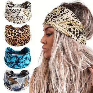 4Pcs/Pack Boho Leopard Print Wide Headbands for Women Non Slip Fashion Hair Accessories