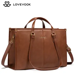 LOVEVOOK TikTokShopBacktoSchool Laptop Bag for Women,15.6 inch Work Bags with Clutch, Vintage Leather Laptop Tote Bag, Computer Bag Laptop Purse, Briefcase Tote Bag Shoulder Bag Handbag for Business Office Teacher, Gift for Valentine's Day.