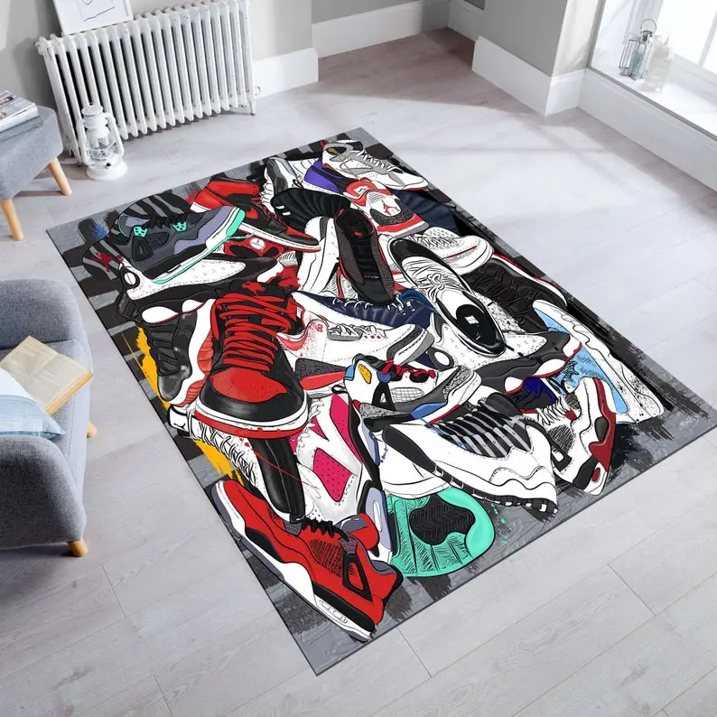 Sneakers Rug,Shoes Rug,Sneaker Room Rug,Area Rug,Mixed Sneakers Rug,Cool Sneakers,Modern Rugs,Awesome Room Rug,Kids Room Rug