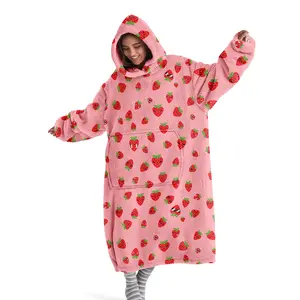Unisex Hooded Blanket Sweatshirt, Cozy Hooded Blanket, Strawberry Print Wearable Blanket, Warm Lazy Boyfriend Sweater, TV Blanket, Outdoor Gifthoodie blanket，Wearable Blanket，Christmas Gift,Valentine's Day gift