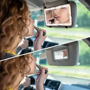 LED Car Vanity Mirror with Lights, 3 Color Modes Dimmable Travel Makeup Mirror, Built-in Battery Rechargeable Clip-on Sun Visor Mirror for Car Interior