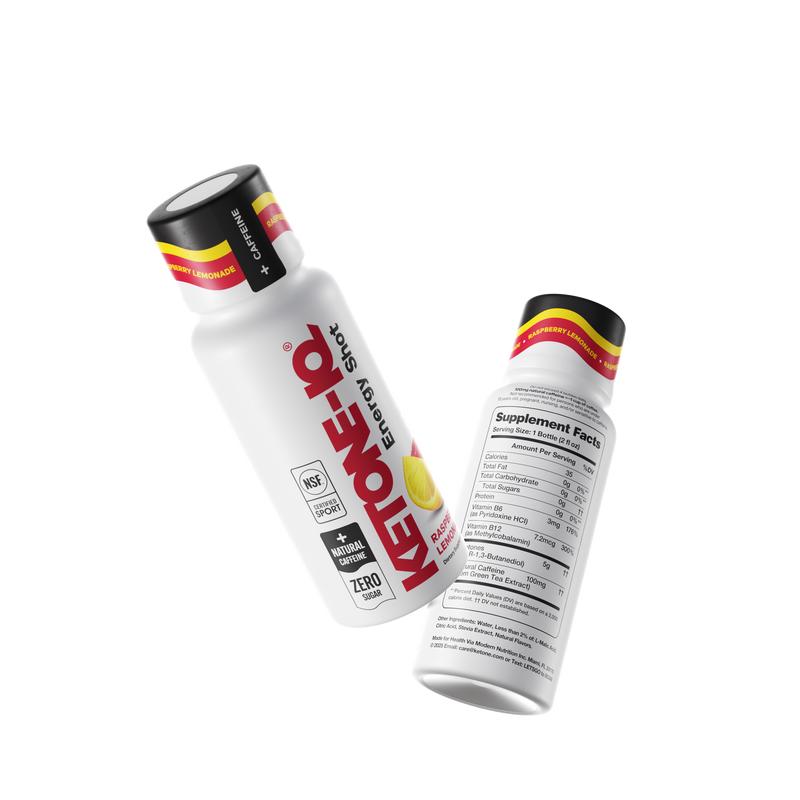 Ketone-IQ Caffeine Energy Shot for Focus & Energy - No Sugar, Natural Caffeine, 100% Vegan - Raspberry Lemonade Flavor - 6 Shots