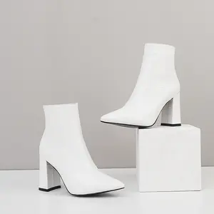Chunky High Heel Ankle Booties Pointed Toe Size Zipper Mid Calf Dress Work Office Wedding Boots Girl Comfort Shoe Footwear Walking Shoes