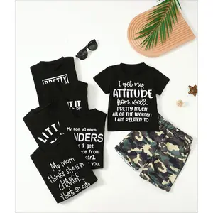 Ready Stock 12m-5t Toddler Kid Boy Summer Outfit Casual Letter Graphics Tee & Camo Print Shorts A002-MY