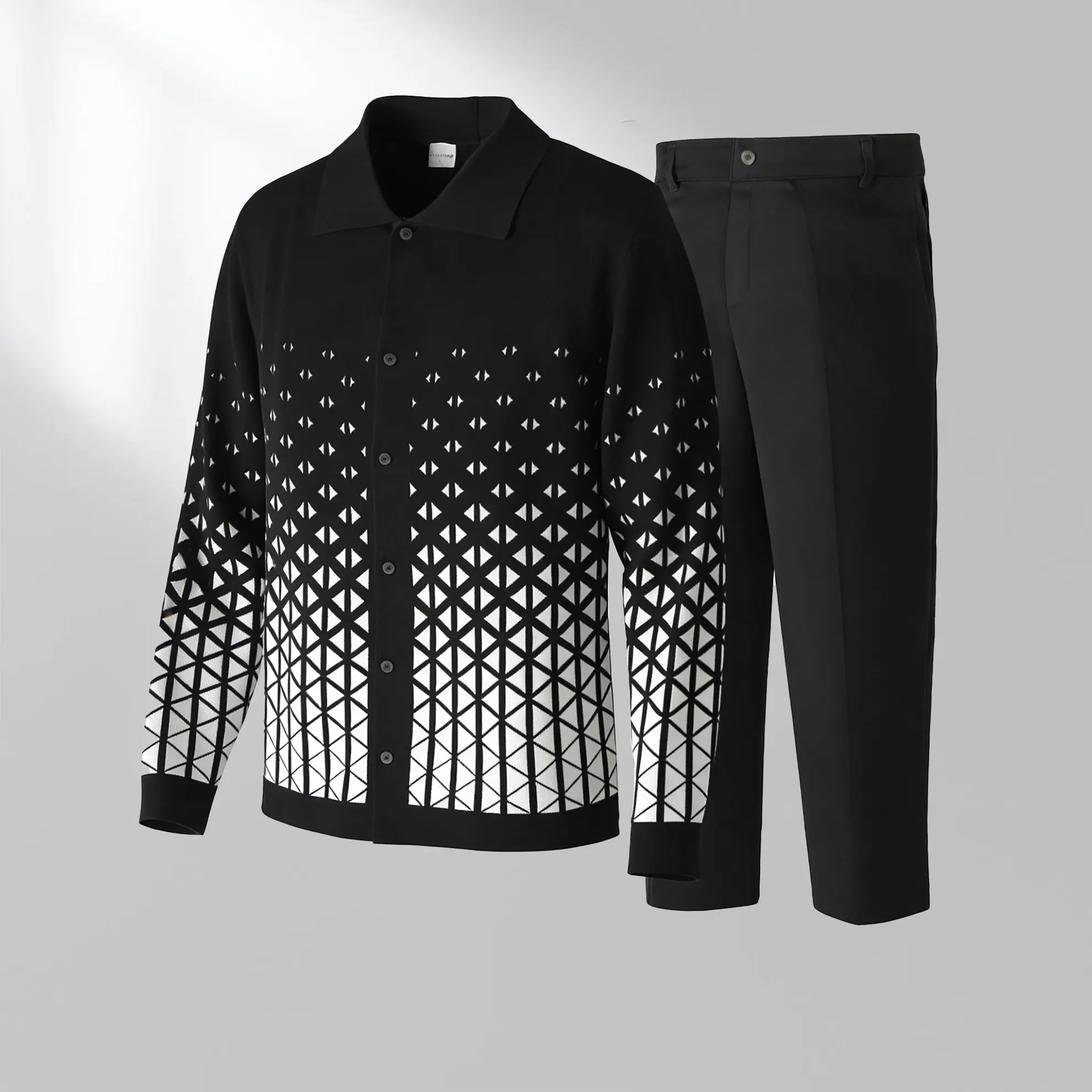 Black Criss Cross Pattern Walking Suit Long Sleeve Set