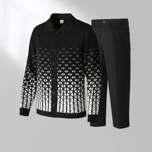 Black Criss Cross Pattern Walking Suit Long Sleeve Set