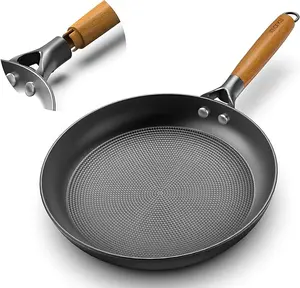 imarku Non Stick Frying Pans 10inch Frying Pan Nonstick with Detachable Wooden Handle, Egg Pan Honeycomb Cast Iron Skillet Pan, Dishwasher Safe, Oven Safe To 500°F Pans