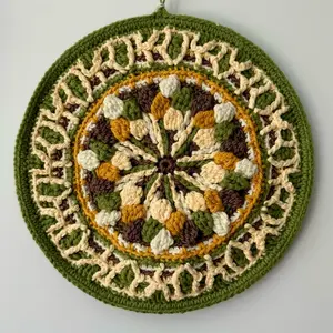 Crocheted circular mandala. Mounted for hanging .