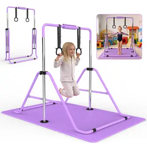 SAYGOGO Gymnastics Bar for Kids, Gymnastics Horizontal Bar with Adjustable Height Foldable Training Bar with Mat for Home Practice