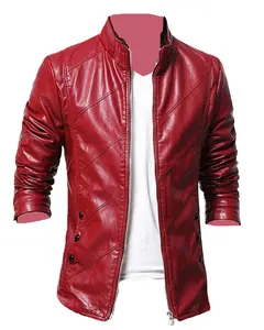 MotorCycleJackets Men's Slim Fit Causal Wear Red Faux Leather Jacket