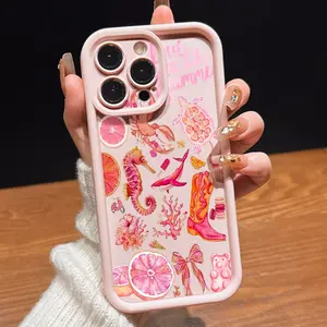 Summer Seahorse Grapefruit Patchwork Design Tpu Thick Anti-Drop Phone Case for iPhone 17/17 Pro Max 16/16 Plus 15/14/13/12/11/XS/XR/x/7/8 Plus/pro Max