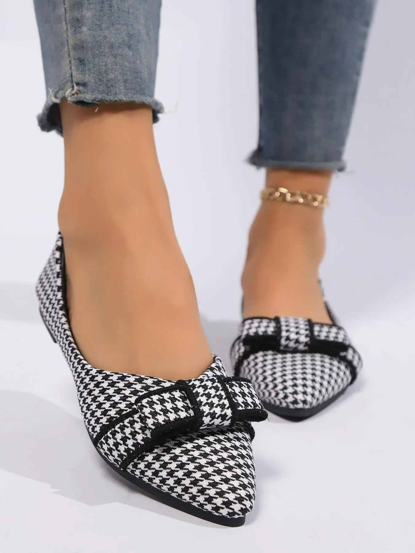 Women's Fashionable Houndstooth Pattern Slip on Ballet Flats, Casual Comfortable Flat Shoes for Daily Wear, Lightweight Breathable Shoes for Women & Girls, Running, Lightweight Flats Footwear