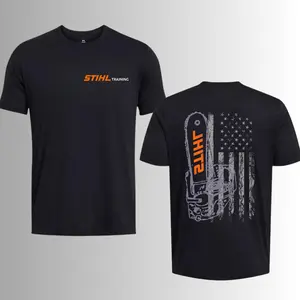 Stihl Training T-Shirt – Chainsaw and American Flag Graphic, Perfect Gift for Arborists and Outdoor Power Equipment Fans, Men's Cotton Tee