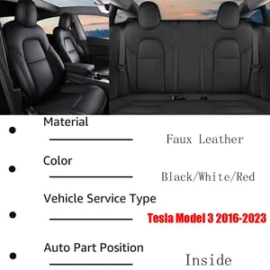 Full Set For 2016-2023 Tesla Model 3 Custom Car Seat Covers Faux Leather 5 Seat Front & Rear Full Set All inclusive Customed Car Cushions Multi color Black/Red/White