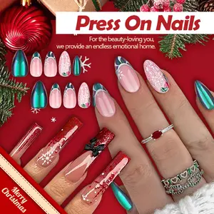 Aura Muse 24-Piece Christmas-Themed DIY Nail Art Set with Rhinestones & Glitter 24 Reusable Tips Full Tools for Festive Designs Featuring 8 Styles for Holiday Celebrations