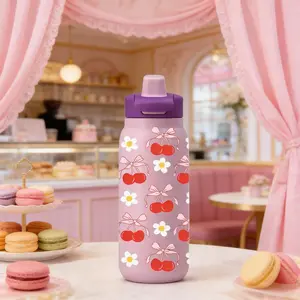 28oz Cherry Bow Printed Insulated Tumbler Cute Sweet Purple Design Large Capacity Double Wall Stainless Steel Vacuum Cup Keeps Drinks Hot and Cold for Hours Daily Use Office Travel Gift for Women Birthday Holiday Valentine Drinkware