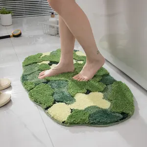 Cute 3D Moss Rug, Ultra Soft Washable Plush Carpet, Non-Slip Bathroom Mat, Living Room Bedroom Door Mat, Boho Leaf Bath Pad, Soft Absorbent Mat, Bathroom Floor Mat, Bathroom Accessory