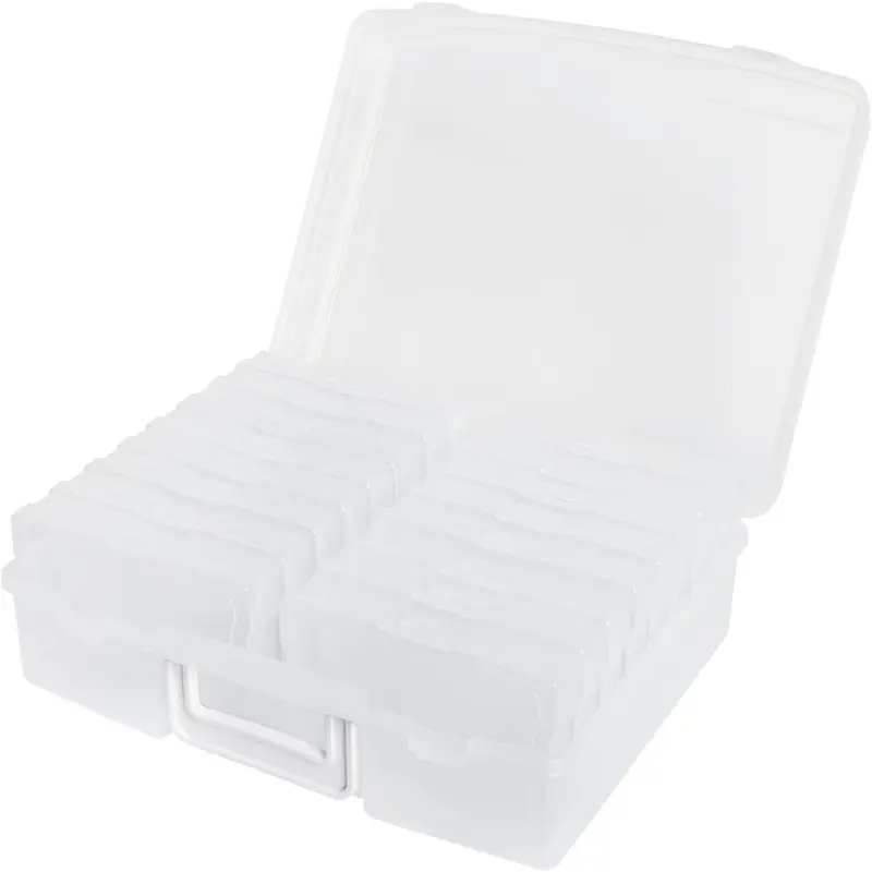 Clear 4 x 6 Photo Organizer with Handle 16 Transparent Inner Photo Storage Cases Portable Picture Keeper Craft Supply Box Holds 1600 PhotosTransparent