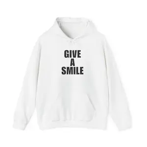 Cheerful Hoodie with 'Give a Smile' Design, Cozy Gift for Friends, Unisex Hooded Sweatshirt for Casual Wear, Holiday Cheer Apparel, [...]